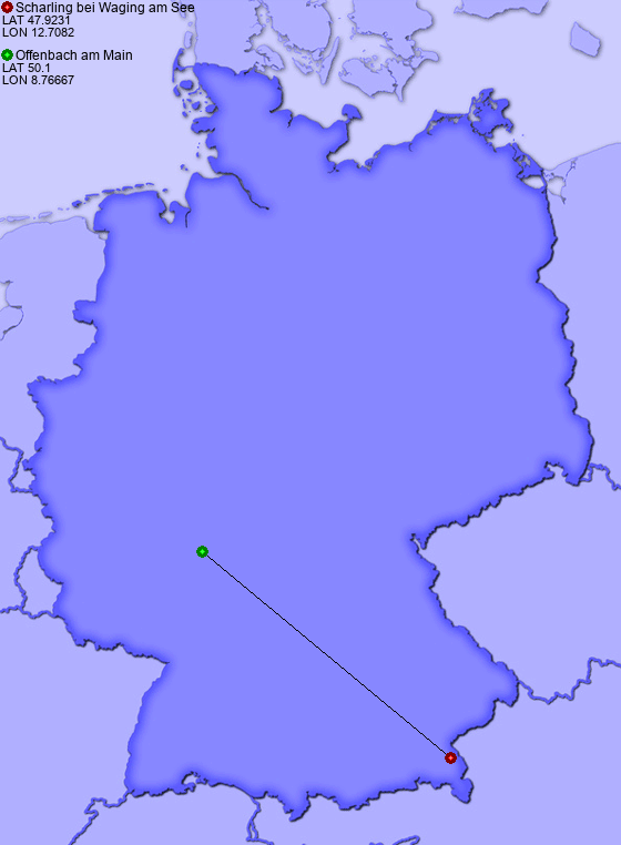 Distance from Scharling bei Waging am See to Offenbach am Main