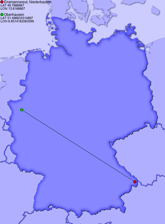 Distance from Ensmannsreut, Niederbayern to Oberhausen