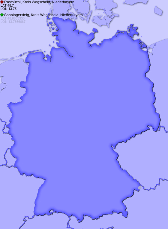 Distance from Rastbüchl, Kreis Wegscheid, Niederbayern to Sonningersteig, Kreis Wegscheid, Niederbayern