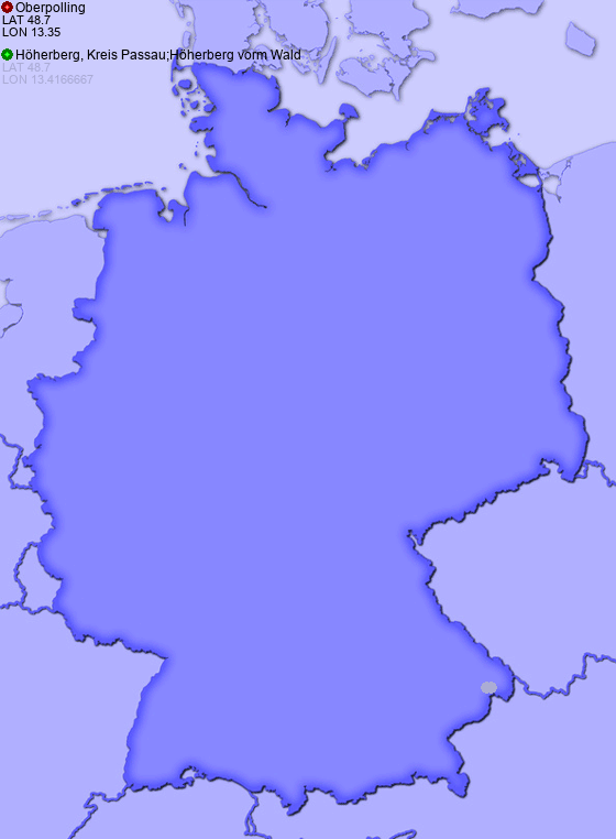 Distance from Oberpolling to Höherberg, Kreis Passau;Höherberg vorm Wald