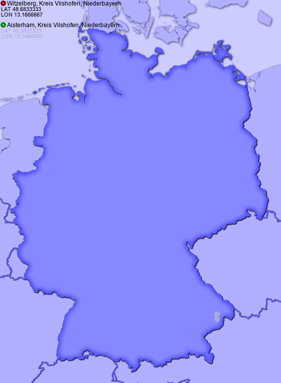 Distance from Witzelberg, Kreis Vilshofen, Niederbayern to Aisterham, Kreis Vilshofen, Niederbayern