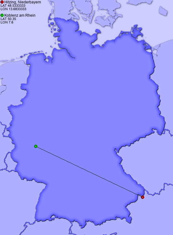 Distance from Hitzing, Niederbayern to Koblenz am Rhein
