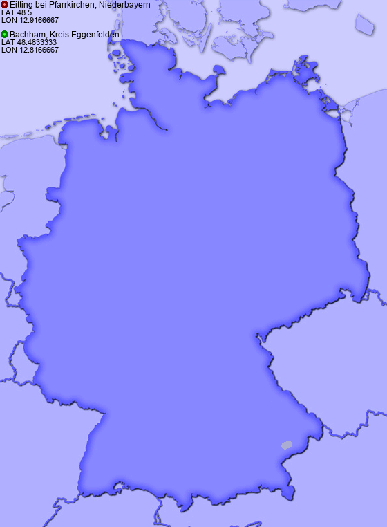 Distance from Eitting bei Pfarrkirchen, Niederbayern to Bachham, Kreis Eggenfelden