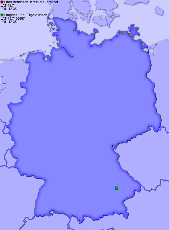 Distance from Obersteinbach, Kreis Mallersdorf to Hagenau bei Ergoldsbach