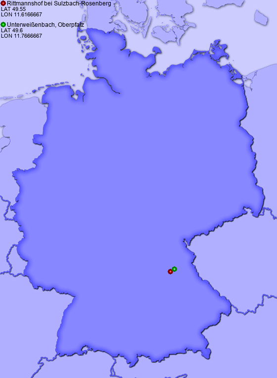 Distance from Rittmannshof bei Sulzbach-Rosenberg to Unterweißenbach, Oberpfalz