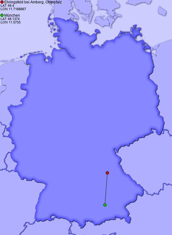 Distance from Ehringsfeld bei Amberg, Oberpfalz to München