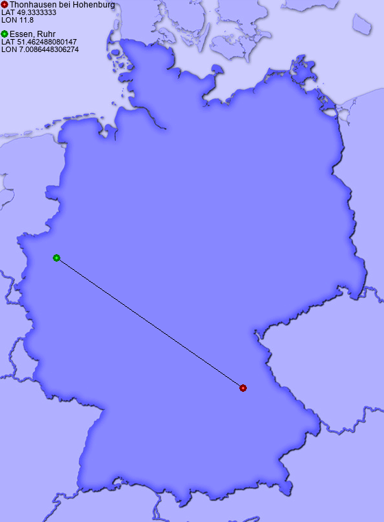 Distance from Thonhausen bei Hohenburg to Essen, Ruhr