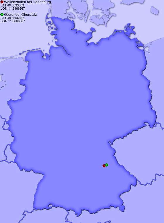 Distance from Wollenzhofen bei Hohenburg to Götzenöd, Oberpfalz
