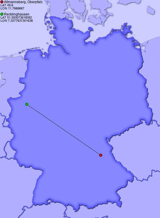 Distance from Altmannsberg, Oberpfalz to Recklinghausen