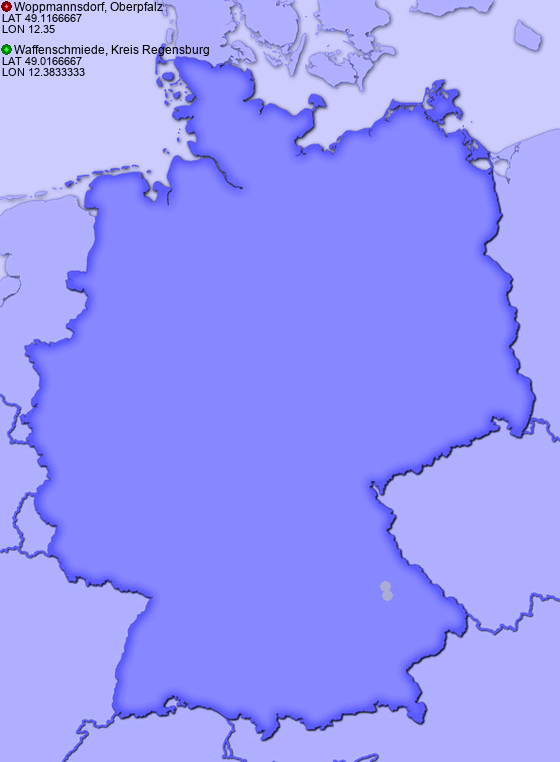 Distance from Woppmannsdorf, Oberpfalz to Waffenschmiede, Kreis Regensburg