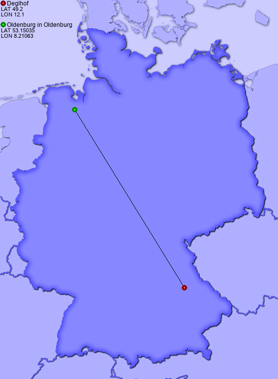 Distance from Deglhof to Oldenburg in Oldenburg