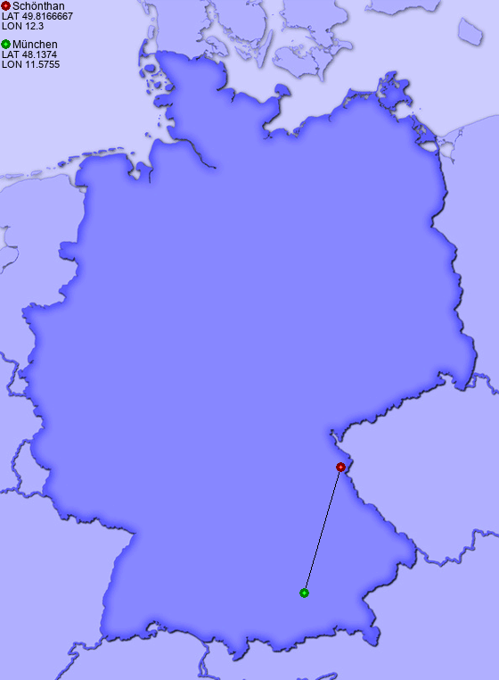 Distance from Schönthan to München