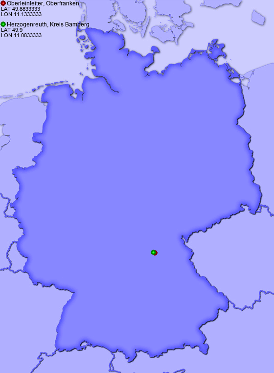 Distance from Oberleinleiter, Oberfranken to Herzogenreuth, Kreis Bamberg