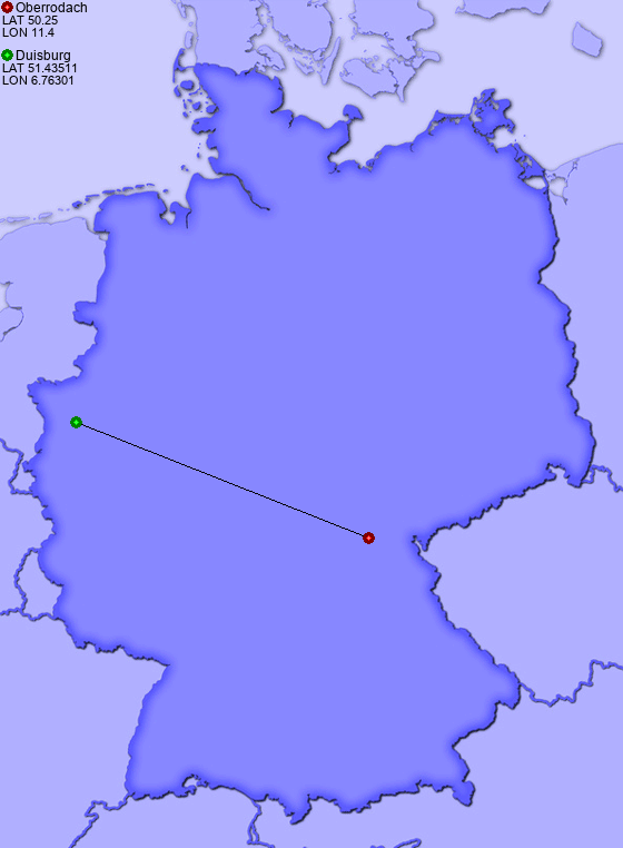 Distance from Oberrodach to Duisburg