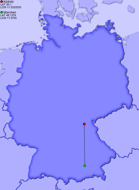 Distance from Ködnitz to München