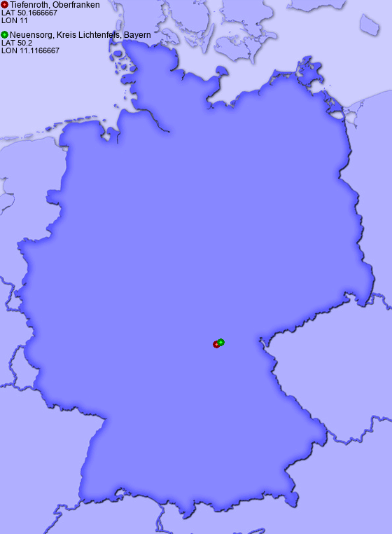 Distance from Tiefenroth, Oberfranken to Neuensorg, Kreis Lichtenfels, Bayern
