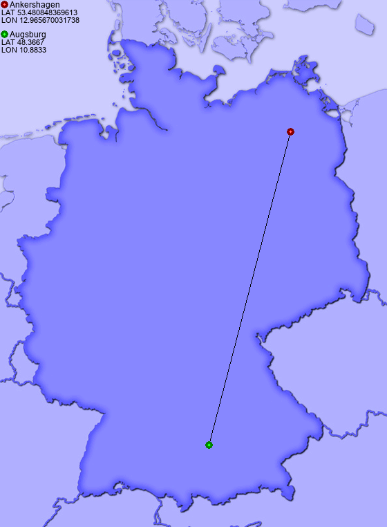 Distance from Ankershagen to Augsburg