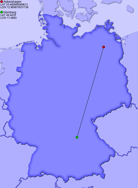 Distance from Ankershagen to Nürnberg