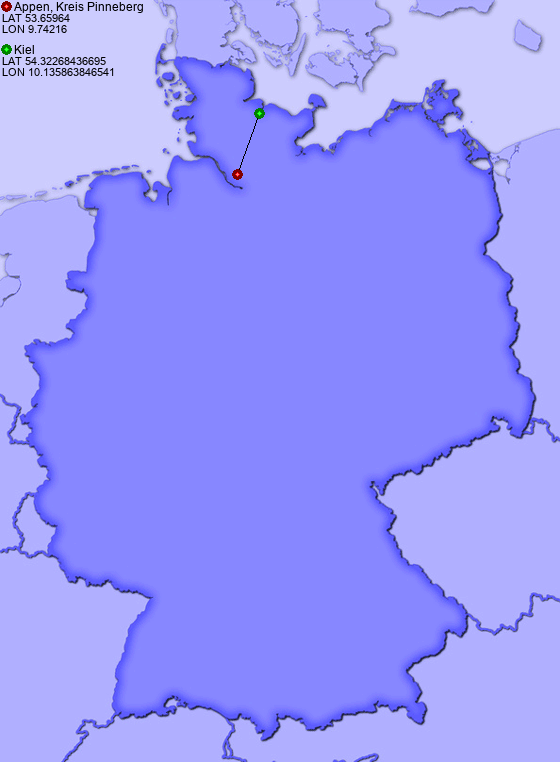 Distance from Appen, Kreis Pinneberg to Kiel