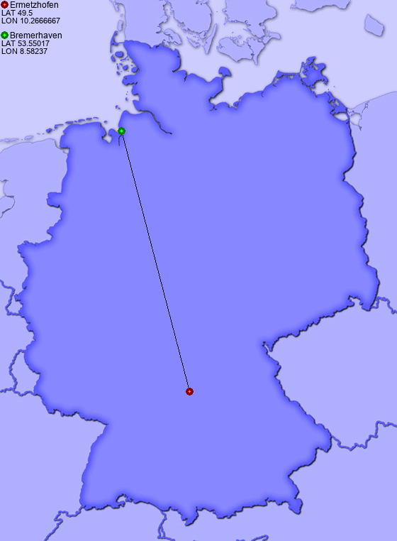 Distance from Ermetzhofen to Bremerhaven