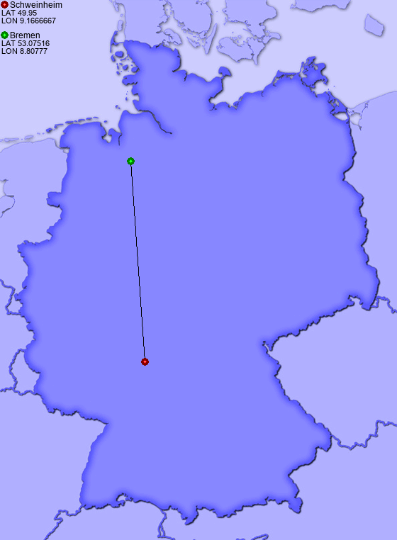 Distance from Schweinheim to Bremen