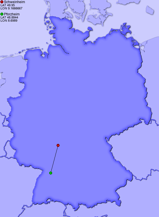 Distance from Schweinheim to Pforzheim