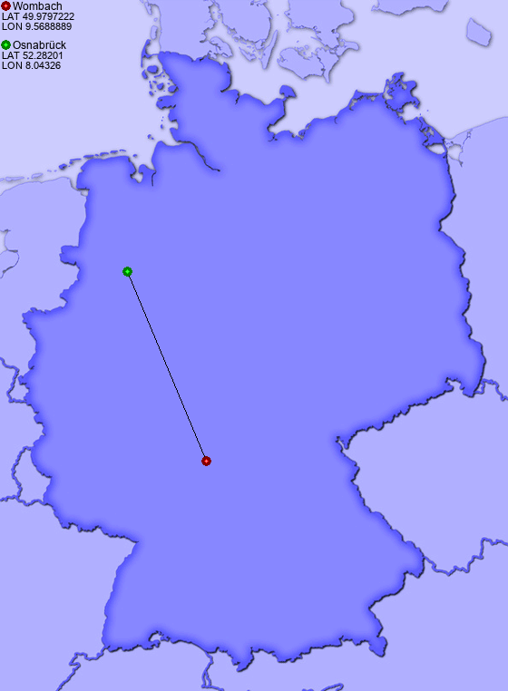 Distance from Wombach to Osnabrück