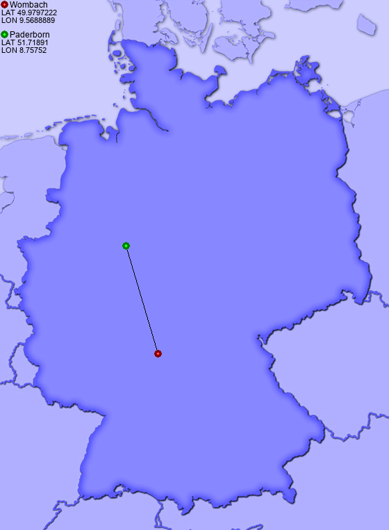 Distance from Wombach to Paderborn