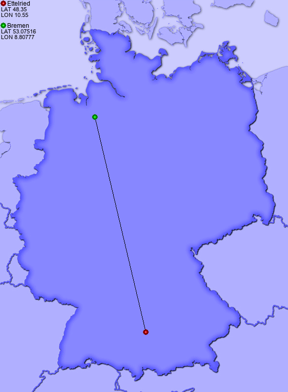Distance from Ettelried to Bremen