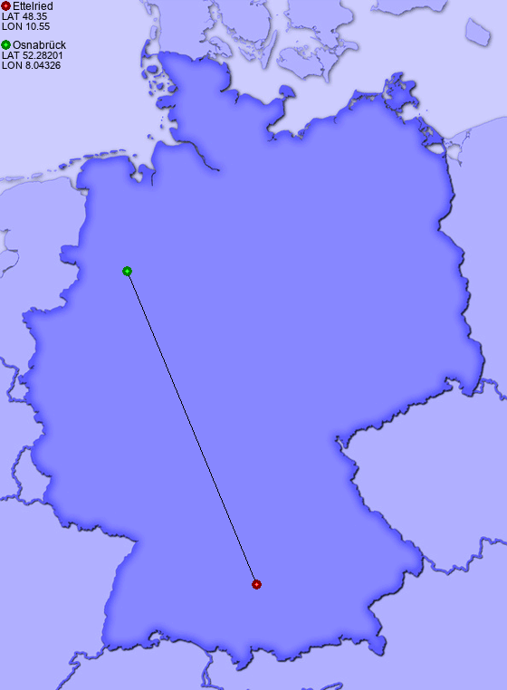 Distance from Ettelried to Osnabrück