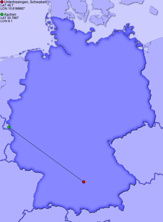 Distance from Unterbissingen, Schwaben to Aachen