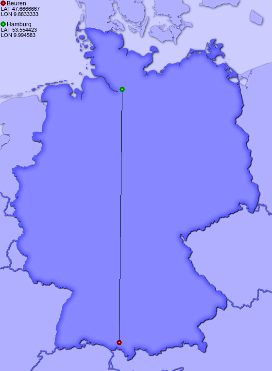 Distance from Beuren to Hamburg