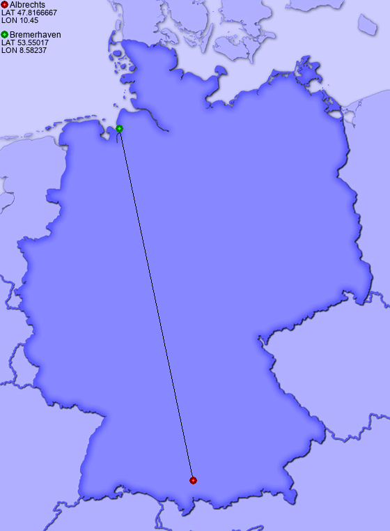 Distance from Albrechts to Bremerhaven