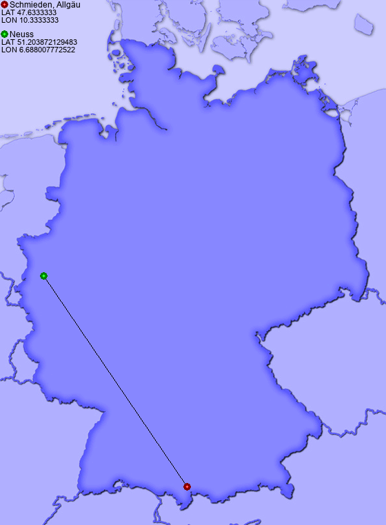 Distance from Schmieden, Allgäu to Neuss
