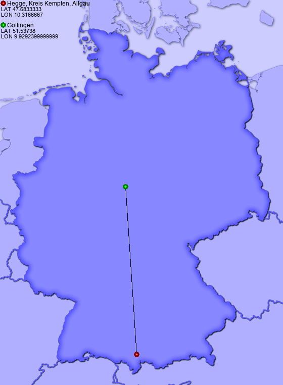 Distance from Hegge, Kreis Kempten, Allgäu to Göttingen
