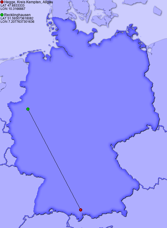 Distance from Hegge, Kreis Kempten, Allgäu to Recklinghausen