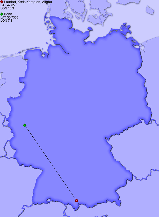 Distance from Laudorf, Kreis Kempten, Allgäu to Bonn