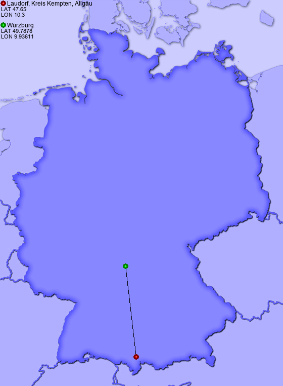 Distance from Laudorf, Kreis Kempten, Allgäu to Würzburg