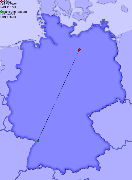 Distance from Güritz to Karlsruhe (Baden)