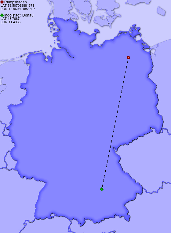 Distance from Rumpshagen to Ingolstadt, Donau
