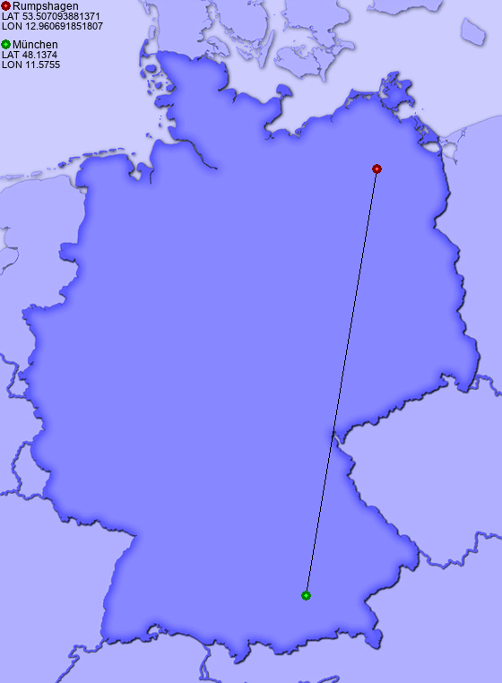 Distance from Rumpshagen to München