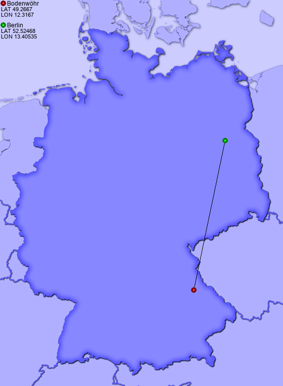Distance from Bodenwöhr to Berlin