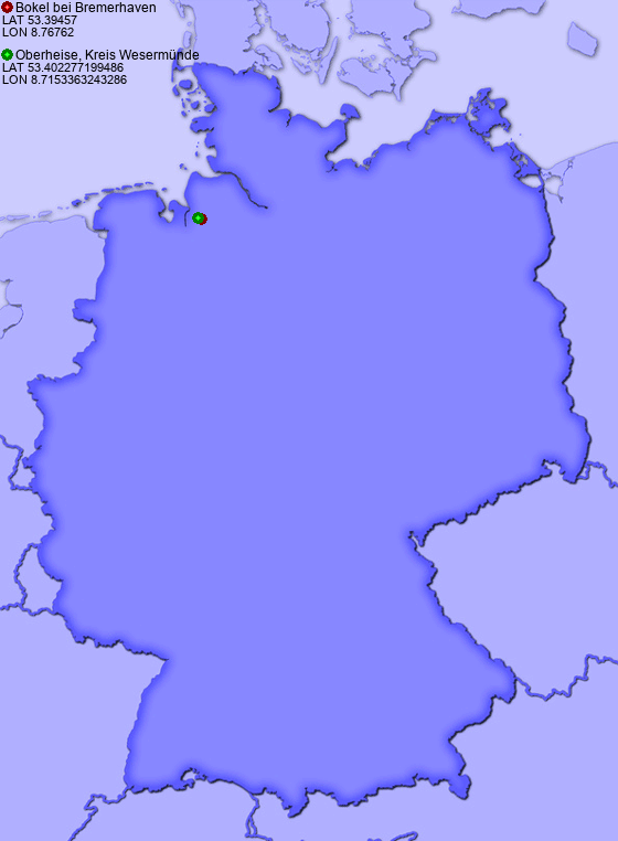 Distance from Bokel bei Bremerhaven to Oberheise, Kreis Wesermünde
