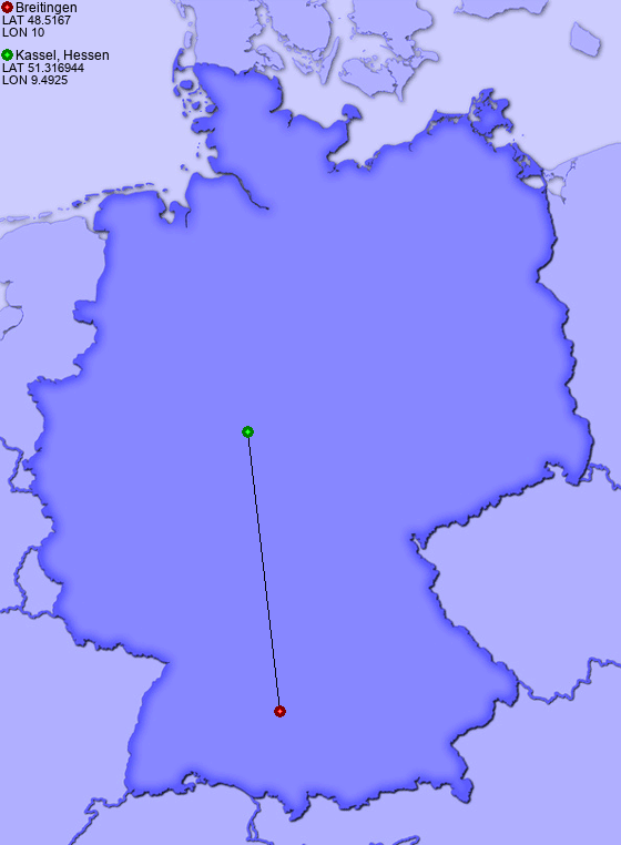 Distance from Breitingen to Kassel, Hessen