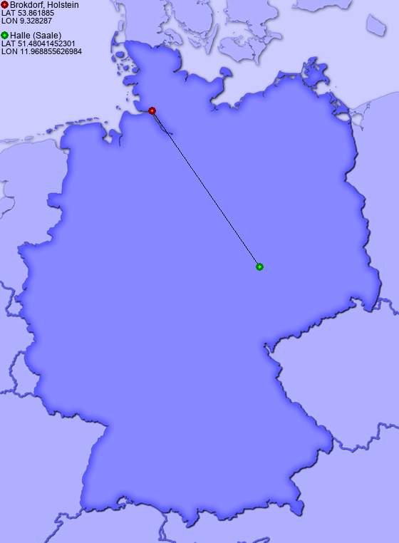 Distance from Brokdorf, Holstein to Halle (Saale)