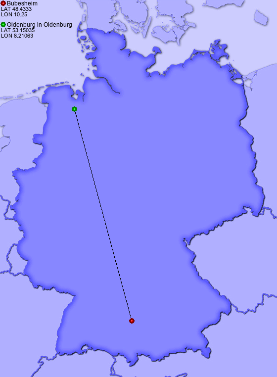 Distance from Bubesheim to Oldenburg in Oldenburg