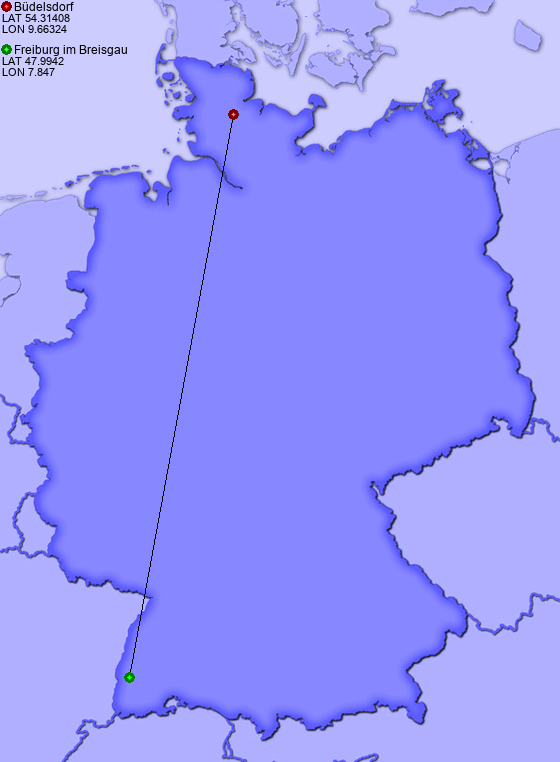 Distance from Büdelsdorf to Freiburg im Breisgau