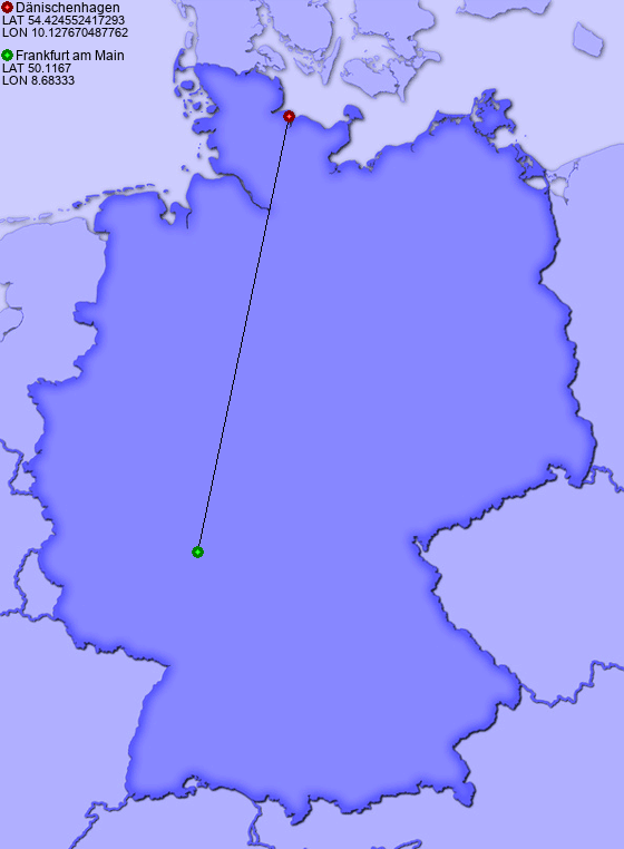 Distance from Dänischenhagen to Frankfurt am Main