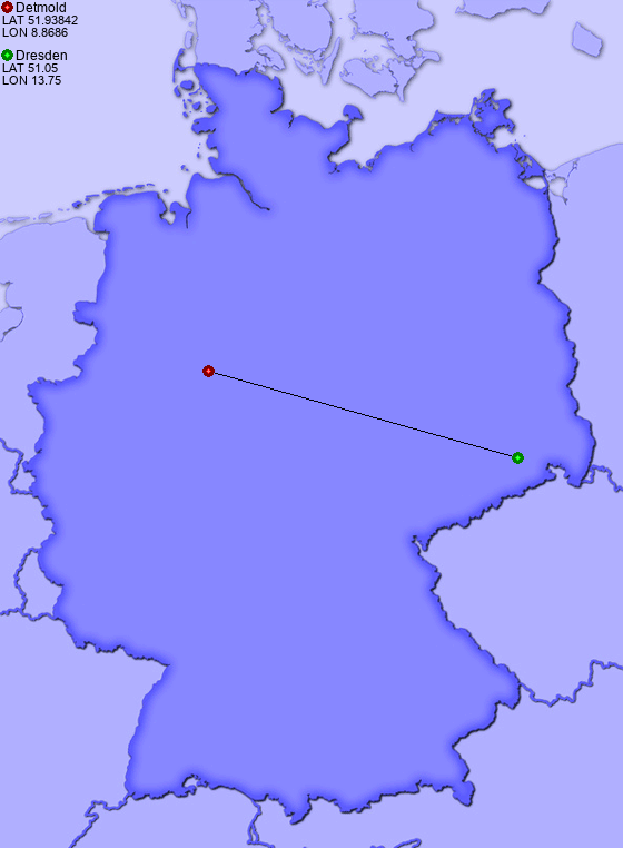 Distance from Detmold to Dresden
