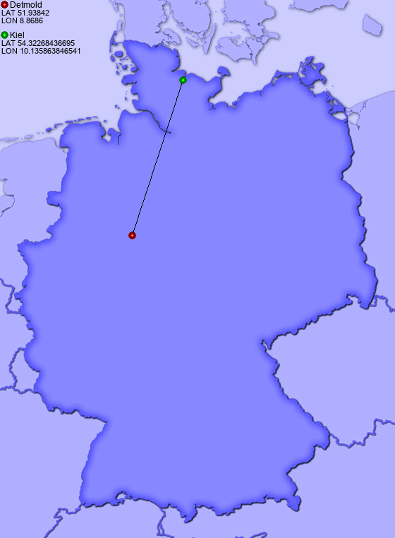 Distance from Detmold to Kiel